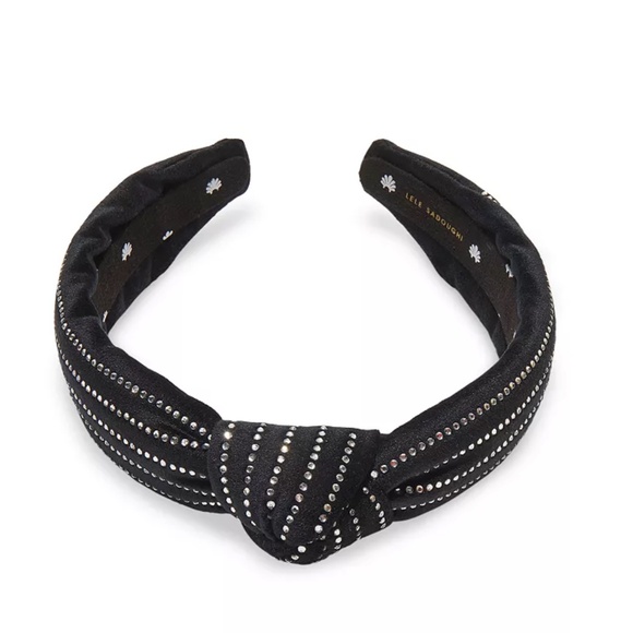 NWT $125 Lele Sadoughi Black Crystal Pinstripe Slim Knotted Headband! main image 10